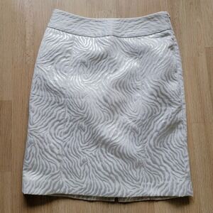 Ann Taylor LOFT Textured Shimmery Pencil Skirt‎ Cream Silver
